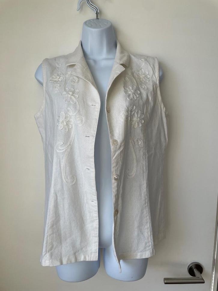 Crèmekleurige mouwloze linnen tuniek met borduursel – Maat M, Kleding | Dames, Blouses en Tunieken, Zo goed als nieuw, Maat 38/40 (M)