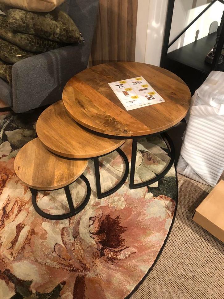 Starfurn Denver salontafel set rond hout met staal STUNT, Huis en Inrichting, Tafels | Salontafels, Nieuw, Minder dan 50 cm, 50 tot 100 cm