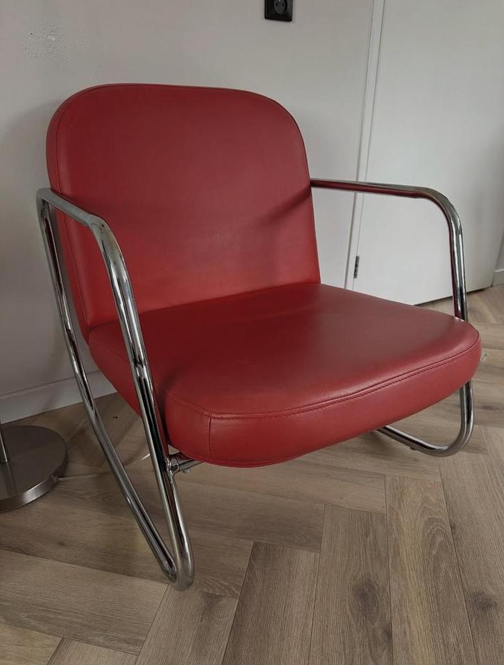 Vintage bauhaus fauteuil schommelstoel verchromed, Huis en Inrichting, Fauteuils, Zo goed als nieuw, Metaal, 50 tot 75 cm, Minder dan 75 cm