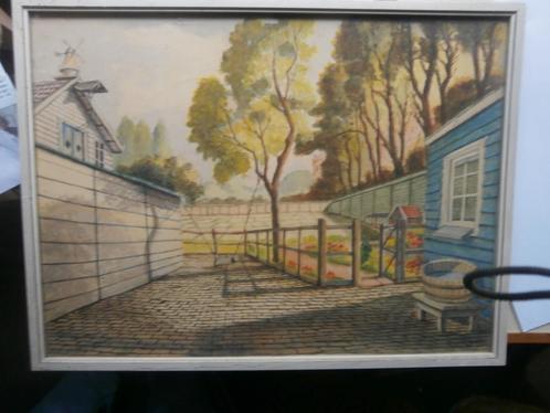 GT. van der Laar, Mooi schilderijtje van een Achtertuin, Huis en Inrichting, Woonaccessoires | Schilderijen, Tekeningen en Foto's
