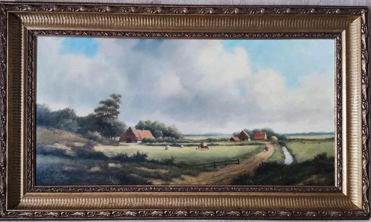 J. H. Brolsma (1909-1990) - Landschap met boerderijen, Antiek en Kunst, Kunst | Schilderijen | Klassiek, Ophalen of Verzenden