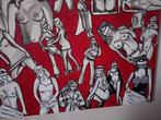 Figuratief-dames rood,zwart,wit schilderij 100/120 doek, Antiek en Kunst, Kunst | Schilderijen | Modern, Ophalen