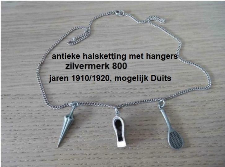 antieke zilveren halsketting met 3 bedels, Duits, Sieraden, Tassen en Uiterlijk, Antieke sieraden, Ketting, Zilver, Ophalen of Verzenden