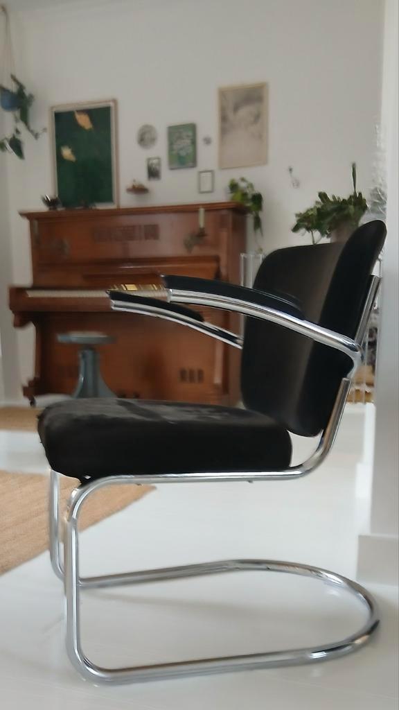 Vintage Buisframe Design Fauteuil, (Gebr.de Wit), Huis en Inrichting, Fauteuils, Gebruikt, Stof, 50 tot 75 cm, 75 tot 100 cm, Ophalen