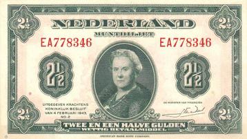 Wilhelmina muntbiljet -2½ gulden 4.2.1943 aUNC -P65,AV12.1 beschikbaar voor biedingen