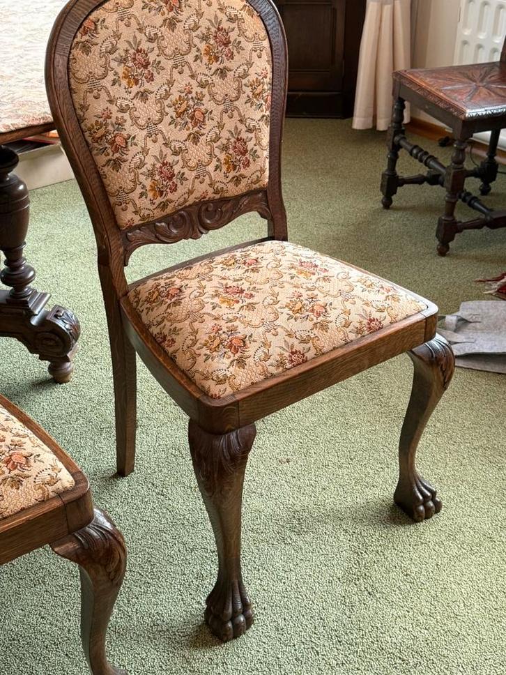 2x Massief Eiken Stoelen – Chippendale stijl - klauwpoten, Antiek en Kunst, Antiek | Meubels | Stoelen en Banken, Ophalen