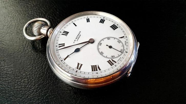 Massief zilveren zakhorloge 'J.W. Benson London' 1938 !MINT!, Sieraden, Tassen en Uiterlijk, Antieke sieraden, Overige typen, Zilver
