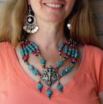 Ganesha hanger Bohemian hippie chic Halssnoer zilver blauw, Nieuw, Ophalen of Verzenden, Zilver, Overige materialen