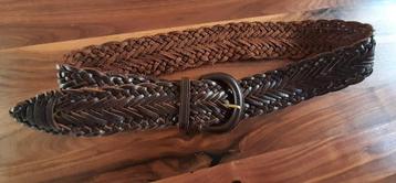 Gevlochten leren dames riem - bruin - 6 cm breed beschikbaar voor biedingen