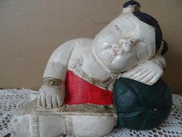 Chinees houten beeld China slapend meisje 17cm vintage 1960 beschikbaar voor biedingen