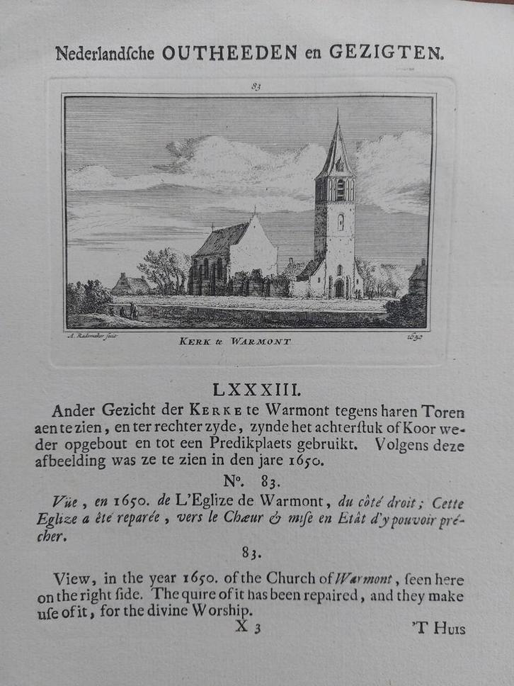 83 / kerk Warmont - Warmond Gravure A. Rademaker 1ste druk, Antiek en Kunst, Kunst | Etsen en Gravures, Ophalen of Verzenden