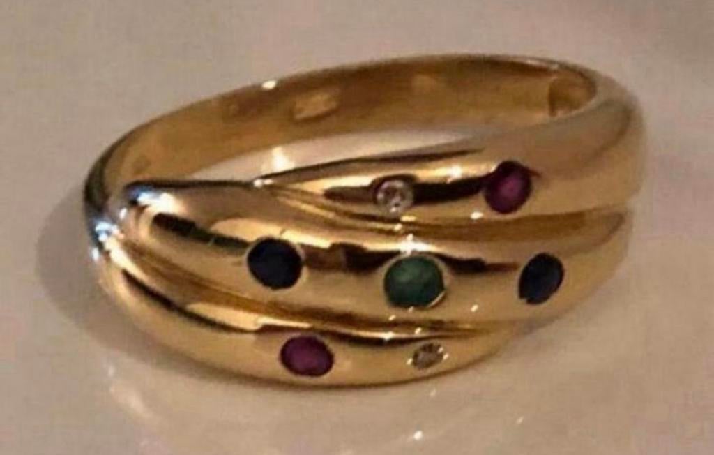 Prachtige 14 krt gouden ring + briljant & edelsteen smaragd, Sieraden, Tassen en Uiterlijk, Ringen, Gebruikt, Ophalen of Verzenden