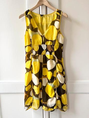 Chris Janssens jurk 100% zijde geel/bruin, maat B36/NL34 beschikbaar voor biedingen