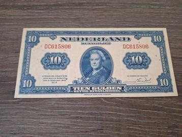 Prachtig biljet 10 gulden 1943, muntbiljet Wilhelmina beschikbaar voor biedingen