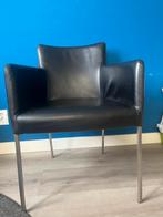 2 Zwarte lederen eetkamerstoelen - gebruikt, Huis en Inrichting, Stoelen, Ophalen, Gebruikt, Twee, Zwart