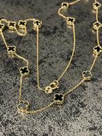 14 karaats gouden bloemetjes ketting met onyx steen, 45.5 cm, Sieraden, Tassen en Uiterlijk, Nieuw, Goud, Goud, Ophalen of Verzenden