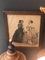 Prachtig Brocante Antiek Frans Dames mode Prentje, Antiek en Kunst, Ophalen of Verzenden