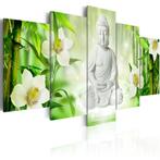 424 Witte Bloemen Buddha 5 Luik Canvas Schilderij 200x100cm, Ophalen of Verzenden