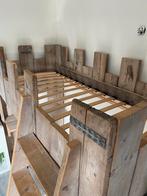 Steigerhout kasteel bed, Ophalen, Eenpersoons, Hout, 90 cm