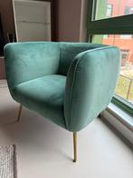 Groene fauteuil met gouden poten, Huis en Inrichting, Fauteuils, Ophalen, Minder dan 75 cm, Zo goed als nieuw, Stof