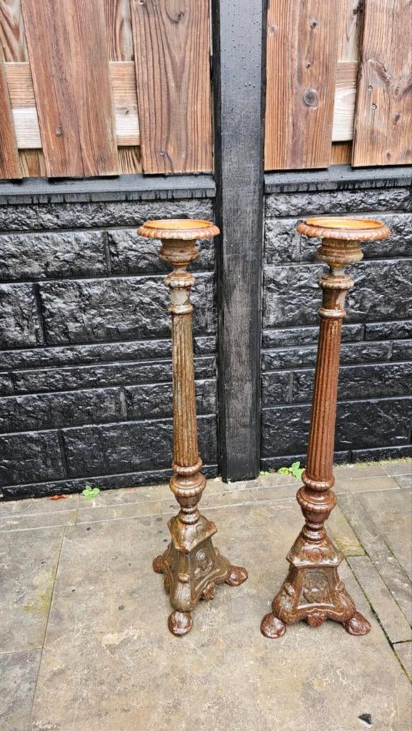 Oude gietijzeren kandelaars 70 cm hoog, Ophalen, Overige materialen