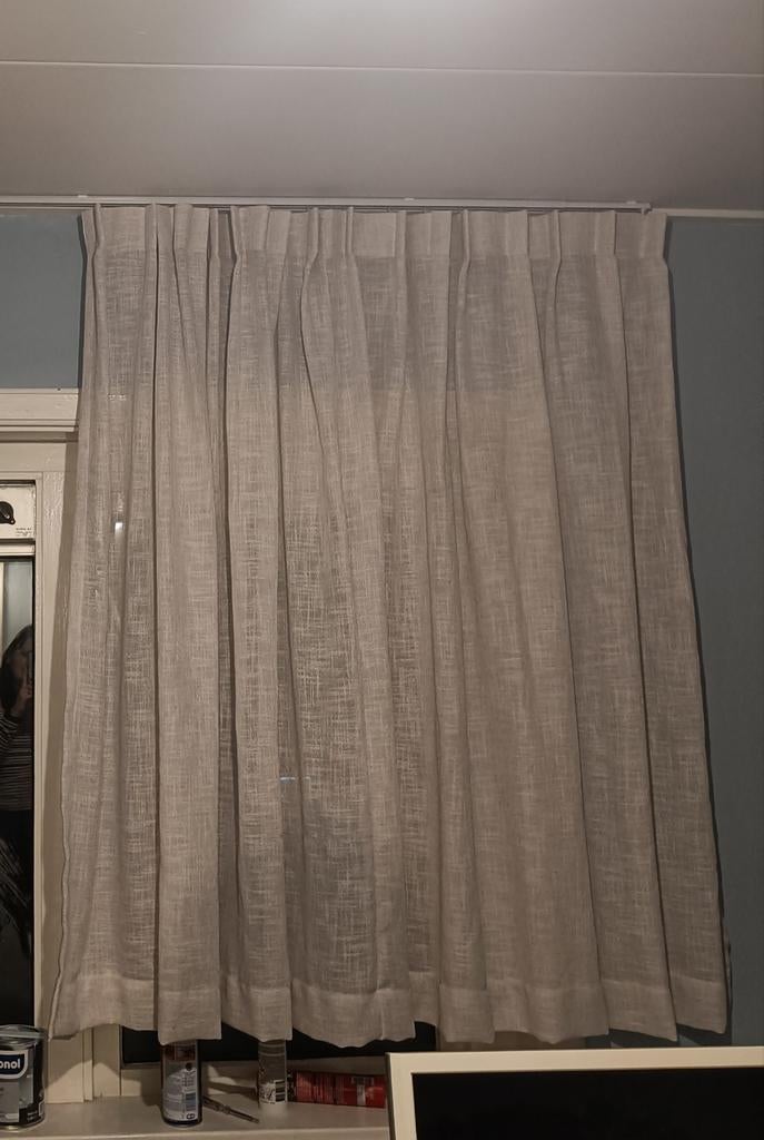 2-delig gordijn licht off white grijstinten, Huis en Inrichting, Stoffering | Gordijnen en Lamellen, Zo goed als nieuw, 100 tot 150 cm