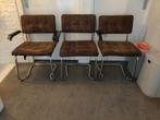 Set van 3 bruine vintage stoelen (Bauhaus style), Ophalen, Gebruikt, Vintage, Stof