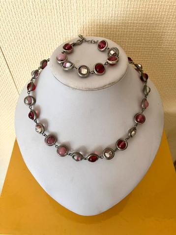 Halsketting + armband setje roze in zilverkleur omhulsel 📿 beschikbaar voor biedingen