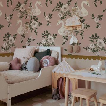 Kinderbehang Behang Zwanen Warm Roze Dekornik beschikbaar voor biedingen