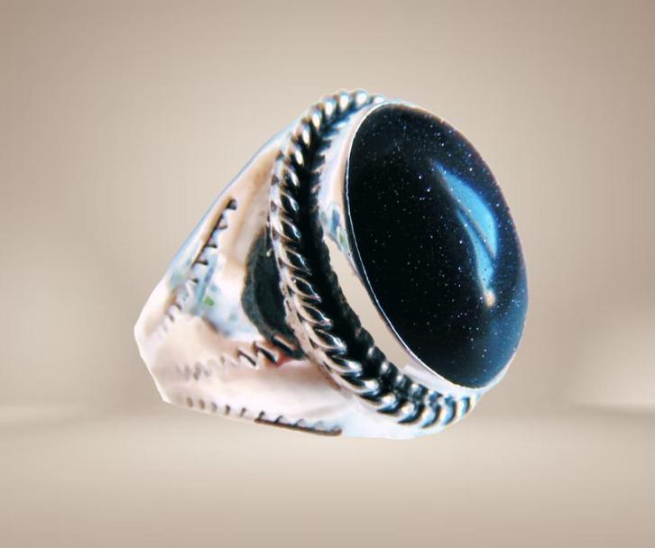 Grote NAVAJO zilver blauwzwarte GOUDSTEEN ring M19/19,5!, Sieraden, Tassen en Uiterlijk, Ringen, Zo goed als nieuw, Dame of Heer