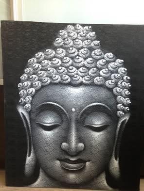 Groot Boeddha schilderij op doek - 120x100cm, Antiek en Kunst, Kunst | Beelden en Houtsnijwerken, Ophalen of Verzenden