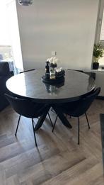 Zwarte ronde houten tafel 140cm, Huis en Inrichting, Tafels | Eettafels, Ophalen, Eikenhout, Rond, Zo goed als nieuw