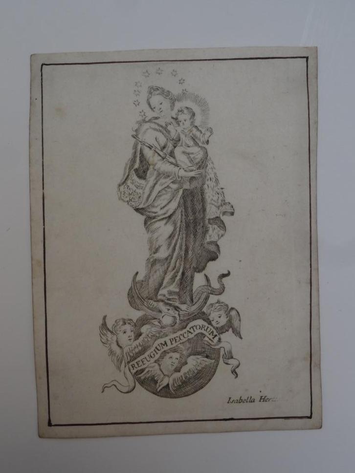 Devotieprent perkament Maria onbevlekt ontvangen Hertsens, Verzamelen, Bidprentjes en Rouwkaarten, Bidprentje, Verzenden