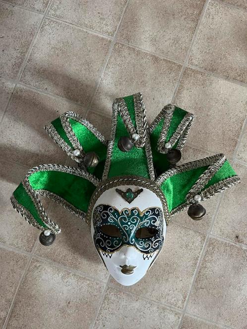 Venetiaans Masker met Bellen - Groen/Zilver, Antiek en Kunst, Antiek | Woonaccessoires, Ophalen of Verzenden