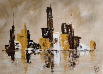 Abstract schilderij stadsgezicht  beschikbaar voor biedingen