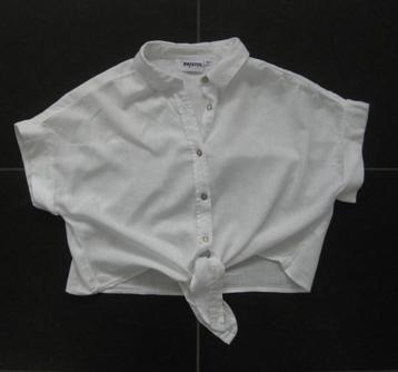 Witte blouse knoop midden, striksluiting, knoopjes linnen 38 beschikbaar voor biedingen