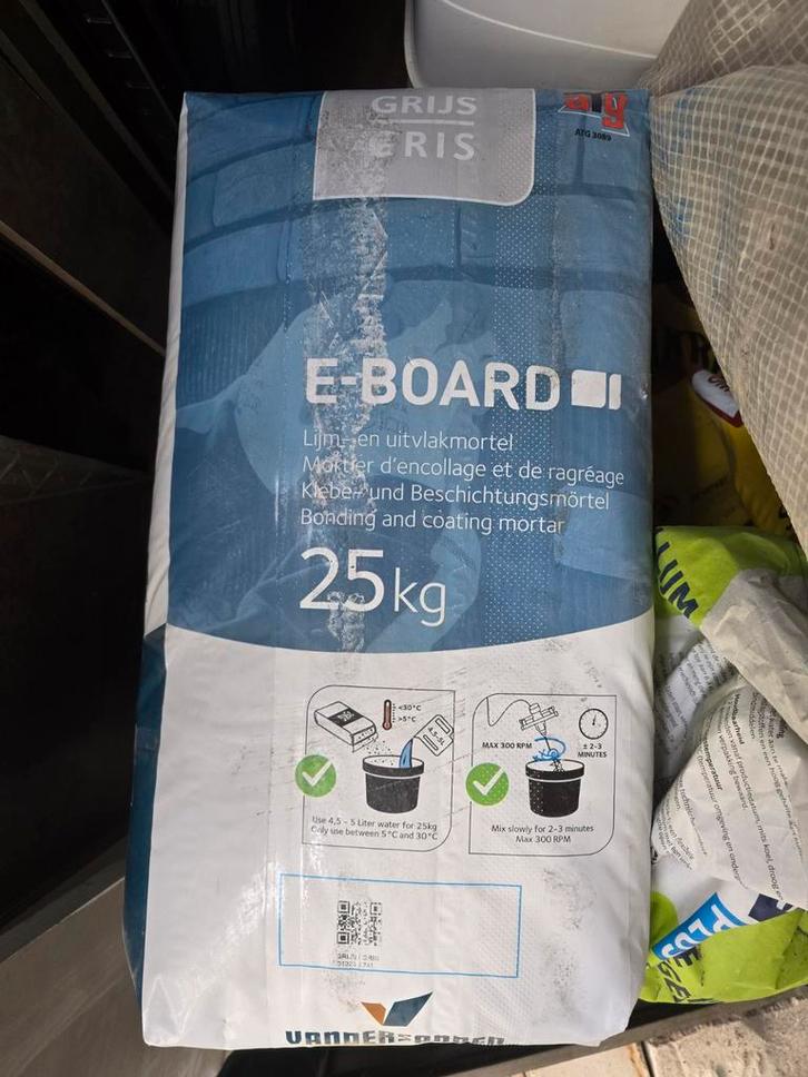 Vandersanden E-Board Lijmmortel Grijs - 4 zakken van 25 kg, Doe-het-zelf en Verbouw, Isolatie en Afdichting, Nieuw, Overige materialen