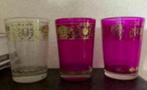 Glazen waxinelichthouders, potjes, 2x rose, roze glas blanc, Huis en Inrichting, Ophalen of Verzenden, Zo goed als nieuw, Kandelaar