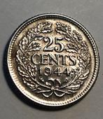 Wilhelmina Kwartje 1944 - Zilveren Munt, Ophalen, Zilver, 25 cent, Koningin Wilhelmina