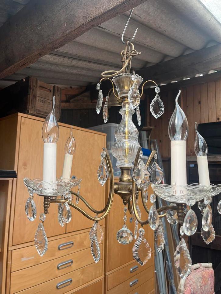 Kroonluchter met 5 Armen en Kristallen, Antiek en Kunst, Antiek | Lampen, Ophalen of Verzenden