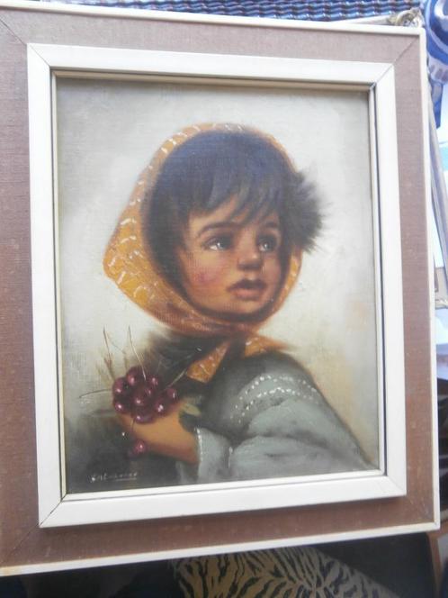 Leuk meisjes portret met Handje Kersen, Huis en Inrichting, Woonaccessoires | Schilderijen, Tekeningen en Foto's, Gebruikt, Schilderij