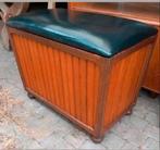 Vintage houten kist/ bankje met skai lederen zitting, Ophalen, 50 tot 100 cm, Zo goed als nieuw, Minder dan 50 cm