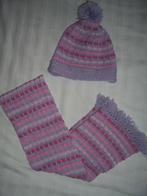 Mooie handgebreide muts en sjaal roze / paars maat 110-116, Kinderen en Baby's, Kinderkleding | Mutsen, Sjaals en Handschoenen