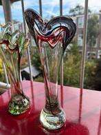 Murano vazen set, groen & rood, vintage per stuk, Gebruikt, Overige kleuren, Ophalen of Verzenden, Glas