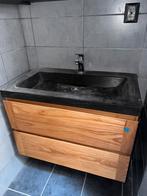 Houten badkamermeubel met natuurstenen wastafel, Huis en Inrichting, Badkamer | Badkamermeubels, Ophalen, 50 tot 100 cm, Zo goed als nieuw