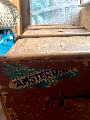 Grote antieke koffer reiskoffer hutkoffer UIT AMSTERDAM! beschikbaar voor biedingen