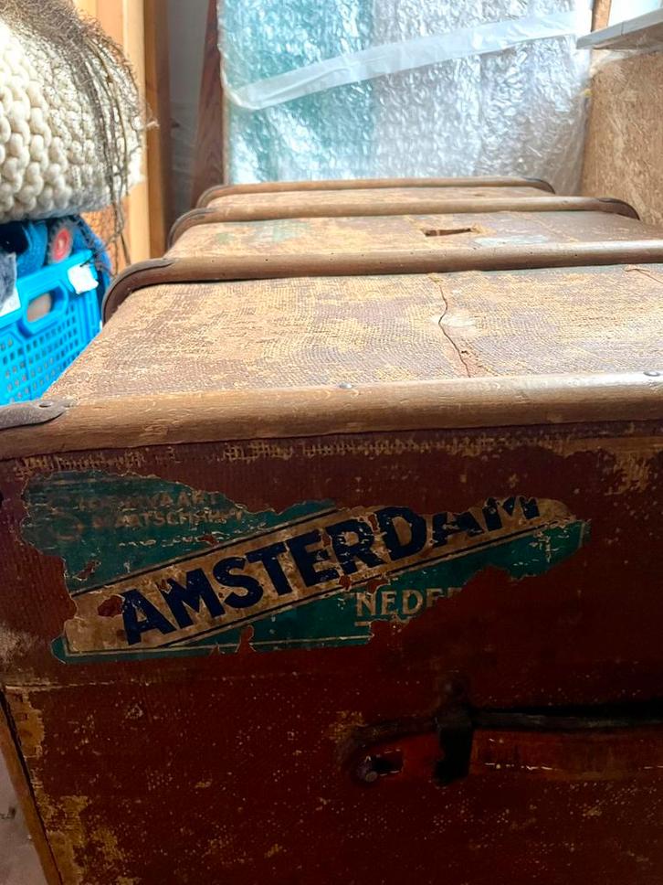 Grote antieke koffer reiskoffer hutkoffer UIT AMSTERDAM!, Antiek en Kunst, Curiosa en Brocante, Ophalen of Verzenden