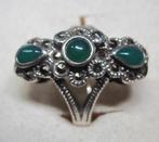 Vintage agaat marcasiet zilver 925 ring maat 15,5, Ophalen, Met edelsteen, Dame, Groen
