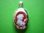 Mooi Zilveren Medaillon -Camee - meisje met vogeltje, Sieraden, Tassen en Uiterlijk, Antieke sieraden, Verzenden, Zilver, Hanger