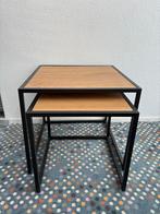 Set van 2 houten salontafels met zwart metalen frame, Ophalen, Minder dan 50 cm, Vierkant, Minder dan 50 cm